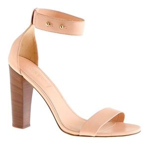 J CREW Women’s Ankle Leather Strap Sandals Stacked Heels Size: 9 Color: Nude NEW